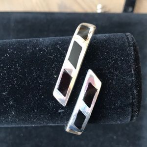 SS & Black Onyx Hinged Bangle Bracelet